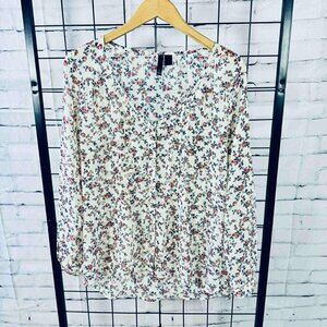 🌸 Full Tilt Floral Sheer Button Front Blouse – Size L